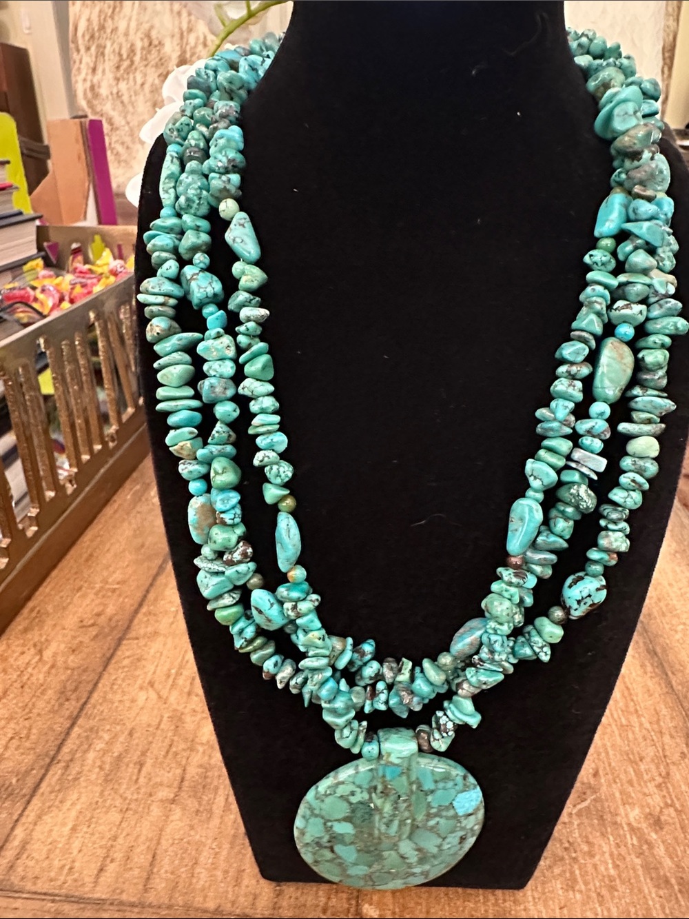 Jay King Turquoise Triple-Strand Necklace with Round Pendant - Picture 2 of 4
